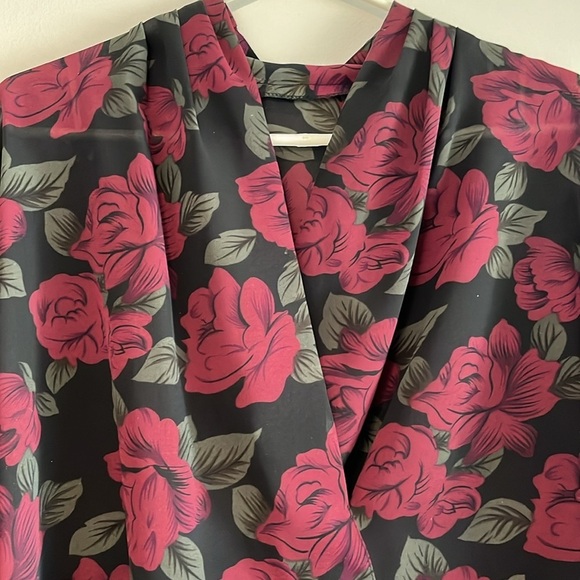 Vintage 70s 80s Rose Print Blouse Draped Neckline Romantic Goth Floral XL - Picture 2 of 6